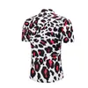 Red Leopard Print Shirts for Men Summer Fashion Short Sleeve Tees Single Breasted Breathable Slim Fit Shirt M-2XL