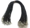 100st Svart Läder Cord Wax Rope Chain Halsband DIY PU 45cm + 5cm Halsband Smycken Tillbehör Partihandel Krage 1,5mm