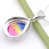 Luckyshine 12piece / parti 925 Silver Smycken Teardrop Rainbow Bi-färgad Tourmaline Crystal Vintage Necklace Pendants Ny