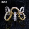 Jinao Iced Out Guld Silver Färg Full Bling 1 Row Heart Ring Luxury CZ Bröllop Zircon Hollow Engagement Hip Hop Smycken Gifts