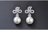 Moda de luxo designer clássico diamante zircão flor pingente de pérola S925 brincos de prata esterlina para mulher