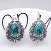 Vintage Boho Sieraden Dames 925 Sterling Zilver Natuurlijke Turquoise Teardrop Earring Retro Engagement Bruiloft Lange Drop Dangle Oorbellen