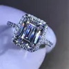 Classical Fine Jewelry Pure 925 Sterling Silver Emerald Cut White Topaz CZ Diamond SONA Gemstones Promise Women Wedding Bridal Ring Gift