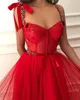 Prom Dresses Spaghetti Strips A-line Red Prom Dresses Lace Appliqu Beaded Long Tulle Women Special Ocn Party Gowns Evening Dresses Spring