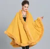 Europe Höst Winter Women's Cape Cloak Coat Faux Fur Collar Tops Lady's Cardigan Outwear Poncho Coat C3908