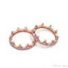 Nowe mody 18k różowe złoto korona zestaw pierścionków oryginalne pudełko na Pandora srebro 925 CZ diamentowe obrączki damskie