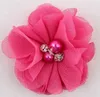 27 couleurs fleurs en mousseline de soie avec perle strass Center fleur artificielle tissu fleurs enfants cheveux accessoires bébé