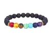 Pulseras de yoga Lava negra natural 7 Chakra Healing Balance Pulsera de cuentas de 8 mm para hombres Mujeres Piedras de oración 500 piezas