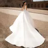 Satin A-Line Bröllopsklänning 2020 Sexig V-Neck Backless Shining Puff Sleeve Vintage Bröllop Bröllopklänningar Vestido de Noiva