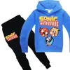 Jongens meisje sonic de egelkleding sets hoodie + broek kinderen kinderen sweatshirt broek broek met lange mouwen t -shirt tops tee kleren