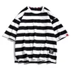 Mens Fashion T-Shirts Cotton Striped Loose Tees Summer Japanese Casual Streetwear Fitness Tees Oversized Male Tops