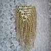 Braziliaanse krullende clip in extensies 8pcs / set blond haar 100g clips in Braziliaanse menselijke haarextensies