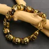 Pulsera de cuentas de cráneo de acero inoxidable vintage Hombres 8 mm Piedra natural Pulseras de cuentas para hombre 2019 Hip-Hop Rock Mejores amigos Joyería T200323