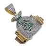 Hip Hop US Borsa per soldi Stack Monete in contanti Collane con ciondolo Oro 18 carati Bling Zircone cubico Collane Uomo Gioielli con ciondoli Regali305r