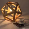 RH Loft LED Pendant Light Wood Drop Light Hexahedron Shaped Hanging Lamp for Living Room Dining Room