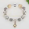 Silver Gold Plated Flower Bracelets Girls Pan Dora Design Star Love Heart Shaped Crystal Beads Charms Bangles Fashion DIY Jewelry for Women