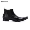 Batzuzhi Mode Herren Boot Spitzmetallspitze mit Reißverschluss Schwarz-echtem Leder Stiefel Herren Bota Masculina Party-Geschäft Botas Militares!