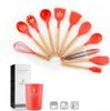 Silicone Cozinhar Utensílios Conjunto de Non-Stick Spatula Shovel Handle Wooden Cooking Ferramentas De Armazenamento Caixa De Armazenamento Utensílios De Cozinha Pastelaria Ferramenta de Cozimento YP434