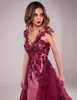 2020 Sexy Tony Chaaya Avondjurken met Afneembare Trein Bourgondië Kralen Mermaid Prom-jurken Kant Applique Mouwloze Luxe Feestjurk
