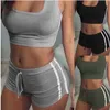 Casual Yoga Survêtements Ensembles Multi Couleur Double Side Stripe Ceinture Shorts Soutien-Gorge Débardeur Costume Fitness Gym Ensemble Vêtements Femme Vêtements 18ay E19