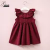 Filles Robes Princesse Vêtements Falbala Col Dos Bowknot Couleur Unie Robes Mignonnes Bébé Filles D'été Rose Et Rouge Mini Robe