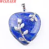 WOJIAER Love Heart Gem Stone Necklaces Pendant Natural Lapis Lazuli Stone Charms Bohemian Style Women Jewellery N3179