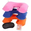 HOT 3 in1 Travel Office Set Inflatable U Shaped Neck Pillow Air Cushion + Sleeping Eye Mask Eyeshade + Earplugs Wholesale free ship