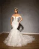 2019 élégantes robes de mariée sirène hors épaule balayage train robes de mariée, plus la taille tulle dentelle appliques robe de mariée