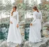 2020 Yeni Modest West Country Gelinlik A Hattı mücevher Yaka Uzun Kollu Bohemian Gelinlik Custom Made Şık vestidos de Novia 751