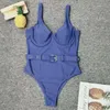 Women Blue Swimwear Sexy Up One One Swimsuit Bather with Belt Washing Sup Wear Monokini Lady2806463