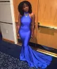 Royal Blue Evening Dresses Vestidos De Festa Azul Mermaid High Neck Long Prom Gowns Simple Elegant Royal Blue Party Dress