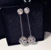 Super glinsterende modeontwerper volledige diamanten dubbele ballen hanger stud drop bungelende oorbellen voor damesmeisjes