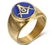 18k oro in acciaio inossidabile in acciaio inossidabile Freemason Signeon Anelli massonici Lodge scuro Lodge smalto bussola fraterna e anelli di simboli G quadrati Gioielli