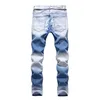 Unika Män Distressed Printed Slim Fit Jeans Modedesigner vår sommar Ljusblå Biker Denim Byxor Stor storlek Motocycle Byxor DY1808