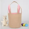 Wielkanocny Bunny Kosz Jute Królik Ucha Wiadro Wielkanoc DIY Jajka Torba Tote Creative Candy Gift Torebka Cartoon Cute Round Festival Canvas Piroit D9