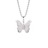 New 18K Rose Gold Plated Bling Blue Cubic Zirconia Butterfly Pendant Necklace Masculina Bijoux Hip Hop Rapper Jewelry Gifts for Men Women