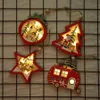 Christmas Tree Hanging Ornaments Wooden Glittery Pendant Drop Xmas Decoration Handmade Crafts with LED Light XBJK1910