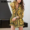 Mode-Women Vintage Långärmad tröja Mini Klänning Spring Kvinnor Scarf Tryckt Dashiki Klänning Pläterad Hem Elegant Party Vestidos