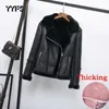 PU Faux Lamb Leather Jacket Women Faux Shearling Sheepskin Coats Thick Warm Winter Black Motorcycle Female Overcoat