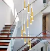Sliver Gold Spiral staircase Chandelier Living room staircase Stairwell Hall Hotel chandelier led modern chandeliers Lamp