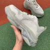 Retro Grå Triple s Clear Sole Sneaker Designer Män Casual Skor Kvinnor Läder Mesh Sneaker Vit Clear Sole Flat Shoe Low Top Lacing-Up