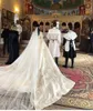 Ballkleid-Hochzeitskleider, langärmelig, Stehkragen, Applikationen, Satin, Brautkleider, Hofzug, Vestidos de Novia