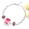 LuckyShine Vrouwen voor Armbanden Armbanden 3 Big Stone Red Garnet Bi Gekleurde Toermalijn Dames Zilveren Armbanden Armbanden Gratis Shippings