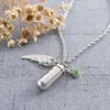 Cylindrical Bottle with Angel Wings pendant stainless steel Charm Birthstone Pendant cremation Memorial Necklace Keepsake Ashes