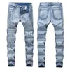 男の折りたたみジーンズファッション春の熱い販売新しい青い穴の弾性スリムストリートデニムズボン服カジュアルロングペンシル男性のズボン