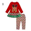 Jul Baby Outfits Barn Flickor Letter Lattice Bow Deer Print Top + Ruffle Plaid Dot Striped Flare Byxor 2st / Set Xmas Kids Chothes M777