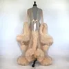 Luxury Fur Bride Sleepwear Robes Custom Made Sheer Long Sleeves Women Sexy Sleepwear Dresses Floor Length