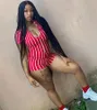 Été femmes manches courtes rayures combinaisons mode col en V club body barboteuses leggings décontracté grande taille rayé salopette pantalon 2409