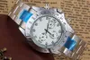 2018熱い販売メンズラグジュアリーウォッチ自動メカニカルセルフウィンドビッグブラックフェイスゴールドステンレススチール製ゲントの男性腕時計シルバーレリーゴオマス