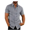 Hirigin, blusa de lino para hombre, manga corta, botones holgados, verano, sólido, cómodo, puro algodón y lino, camisas casuales inteligentes para hombre 2557